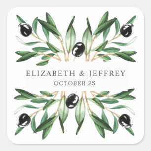 Rustic Modern Geometric Olive Branches Wedding Square Sticker