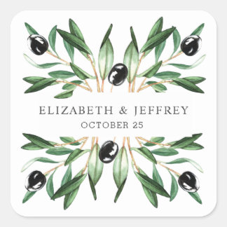 Rustic Modern Geometric Olive Branches Wedding Square Sticker