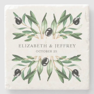 Rustic Modern Geometric Olive Branches Wedding  Stone Coaster