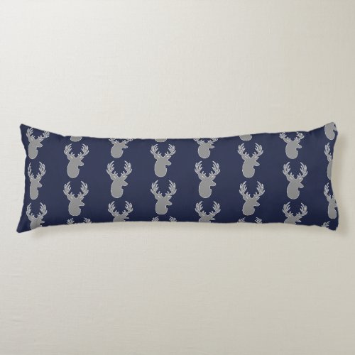 Rustic Modern Gray Deer  Navy Blue Body Pillow