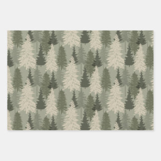 Rustic Modern Green Sage Pine Forest Wrapping Paper Sheets