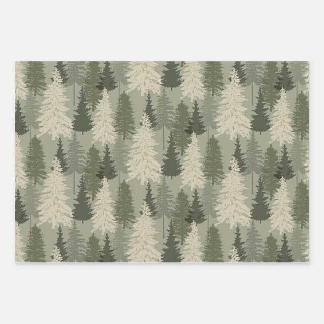 Rustic Modern Green Sage Pine Forest  Wrapping Paper Sheets (Front)
