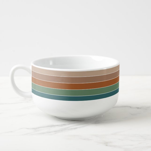 Rustic Modern Green Terracotta Stripes Pattern Soup Mug (Right)