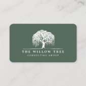 Rustic Modern Green & White Willow Tree Logo Business Card (Front)