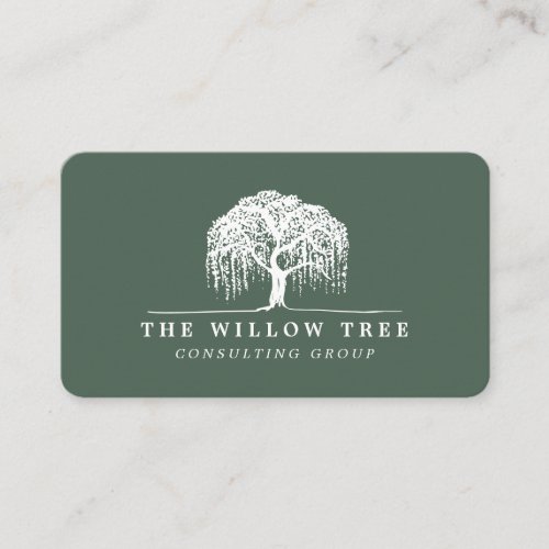 Rustic Modern Green  White Willow Tree Logo Business Card