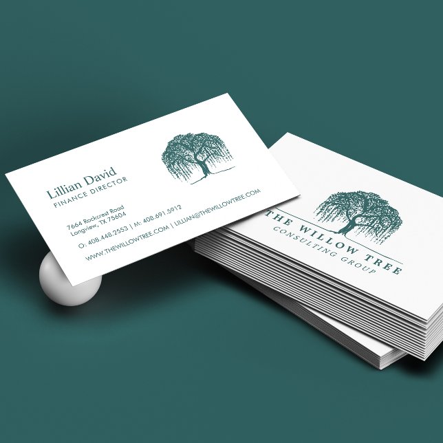 Rustic Modern Green Willow Tree Logo Business Card