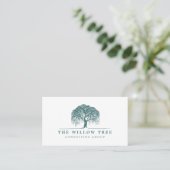 Rustic Modern Green Willow Tree Logo Business Card (Standing Front)
