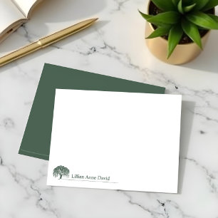 Rustic Modern Green Willow Tree Logo Personalized Note Card