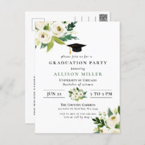 Rustic Modern Greenery Ivory Floral Graduation  In Postcard