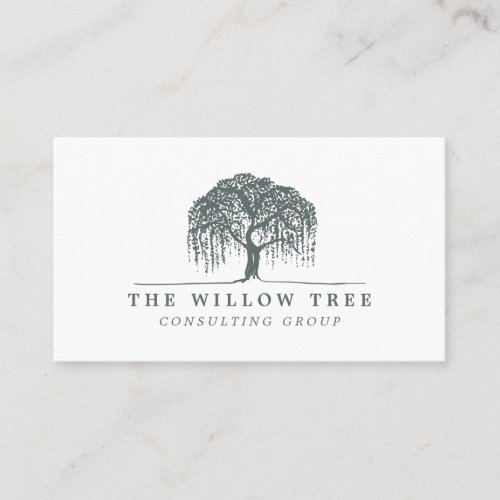Rustic Modern Grey Willow Tree Logo Business Card