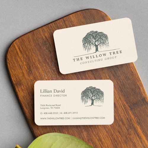 Rustic Modern Grey Willow Tree Logo Business Card