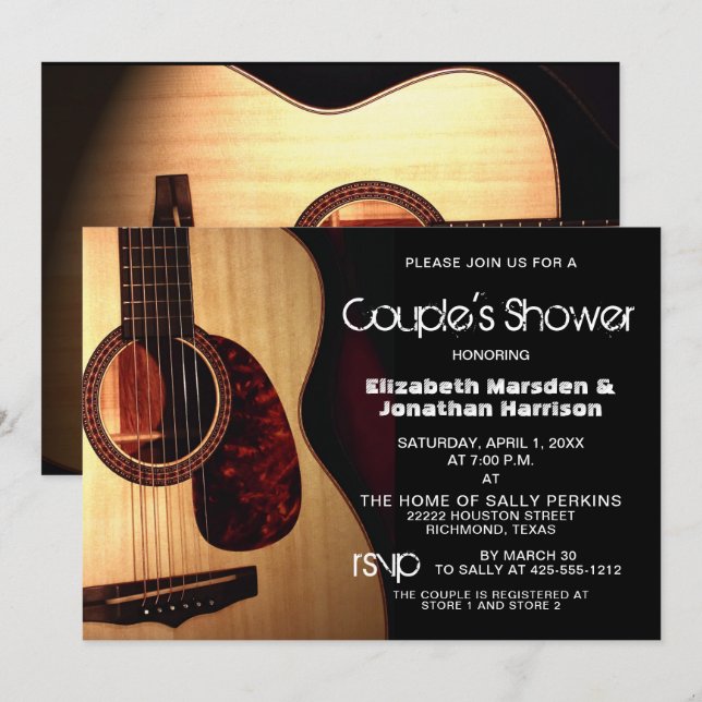 Rustic Modern Guitar Musical Couple's Shower Invitation (Front/Back)