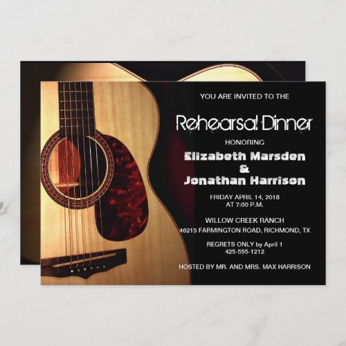 Rustic Modern Guitar Musical Rehearsal Dinner Invitation