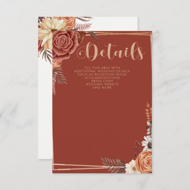 Rustic Modern Handwritten Script Fall Wedding Enclosure Card (Front/Back)
