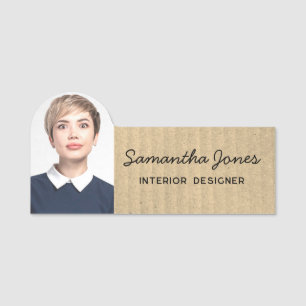 Rustic Modern handwritten script photo Kraft Card Name Tag