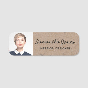 Rustic Modern handwritten script photo Kraft Card Name Tag