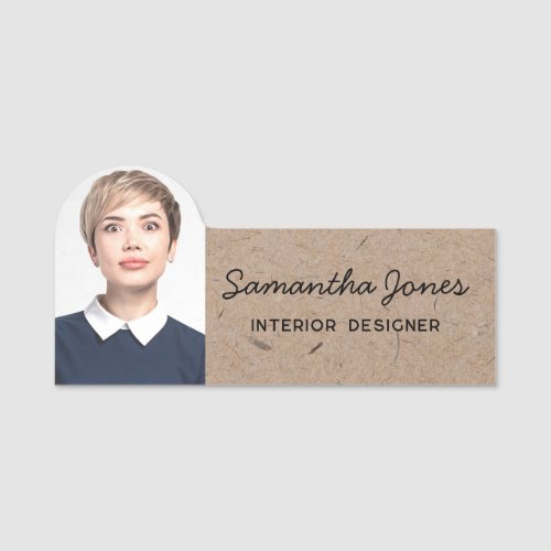 Rustic Modern handwritten script photo recycled Name Tag