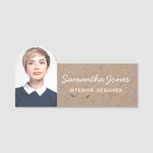 Rustic Modern handwritten script photo recycled Name Tag