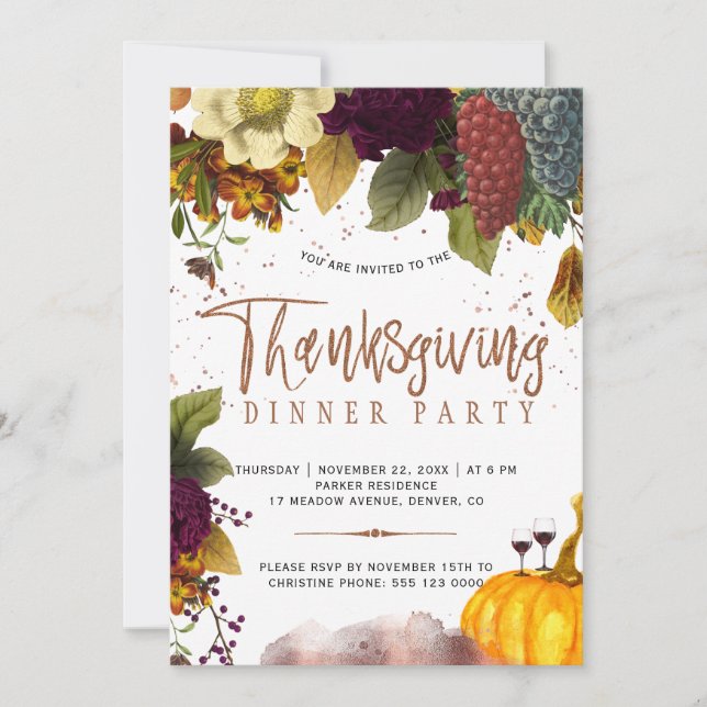 Rustic modern harvest Thanksgiving dinner party Invitation (Front)