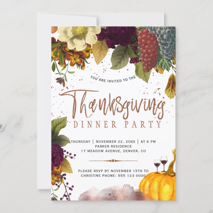 Rustic modern harvest Thanksgiving dinner party Invitation | Zazzle