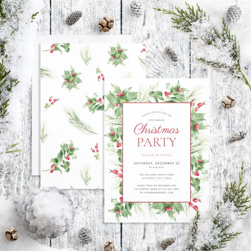 Rustic Modern Holly Berry Christmas Party Invitation