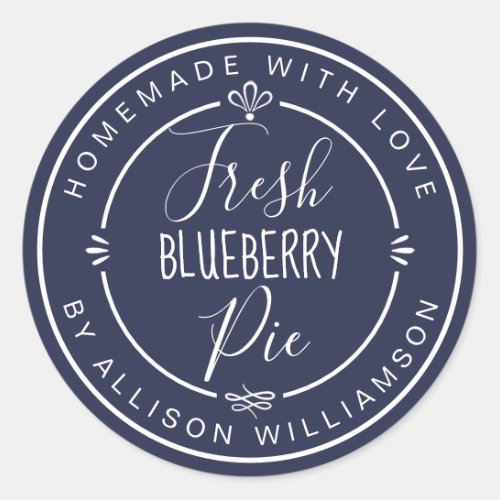 Rustic Modern Homemade Fresh Blueberry Pie Blue Classic Round Sticker