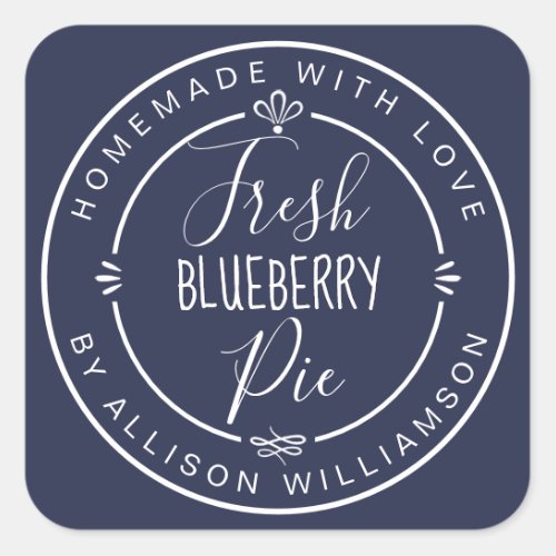 Rustic Modern Homemade Fresh Blueberry Pie Blue Square Sticker