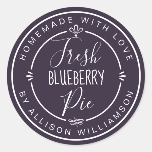 Rustic Modern Homemade Fresh Blueberry Pie Purple Classic Round Sticker