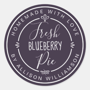 Rustic Modern Homemade Fresh Blueberry Pie Purple Classic Round Sticker