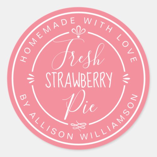 Rustic Modern Homemade Fresh Strawberry Pie Pink Classic Round Sticker