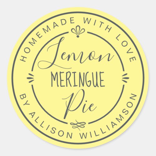 Rustic Modern Homemade Lemon Meringue Pie Yellow  Classic Round Sticker