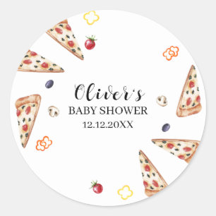 Rustic Modern Italian Slice Pizza Baby Shower  Classic Round Sticker