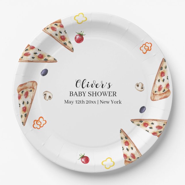 Rustic Modern Italian Slice Pizza Baby Shower  Paper Plates (Front)