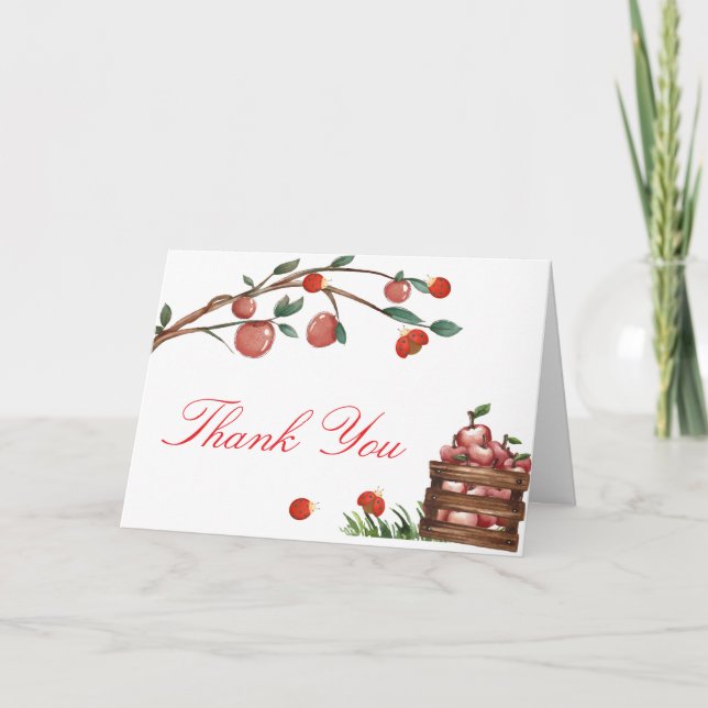 Rustic Modern Ladybug Apple Girl Baby Shower Thank You Card (Front)