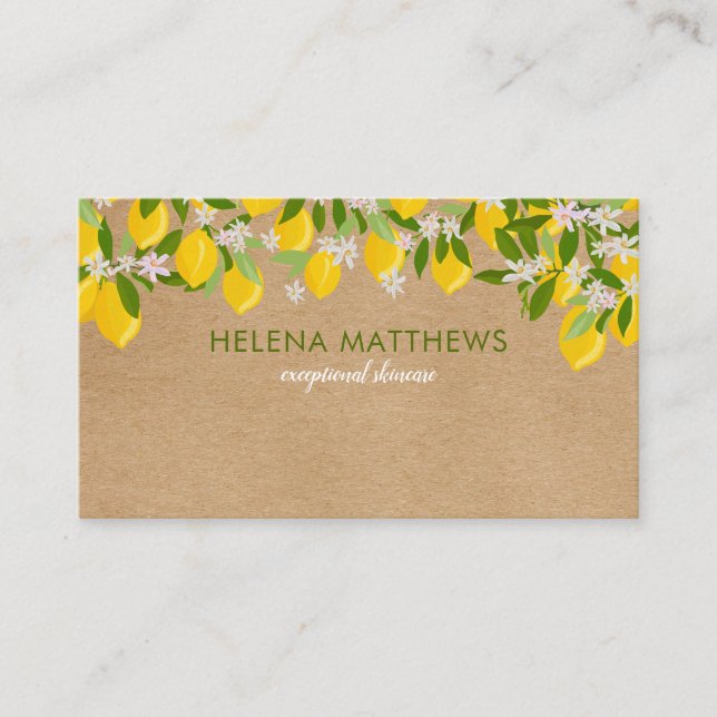 Rustic Modern Lemons Greenery Business Card (Front)