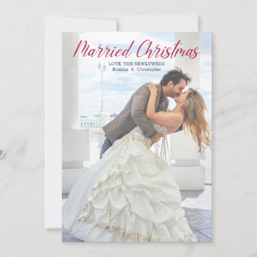 Rustic Modern Married Christmas Newlywed Photo  Ho Holiday Card