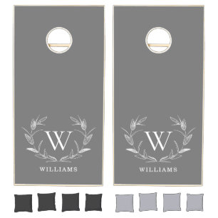 Rustic Modern Minimalist Black Monogram Family Cornhole Set