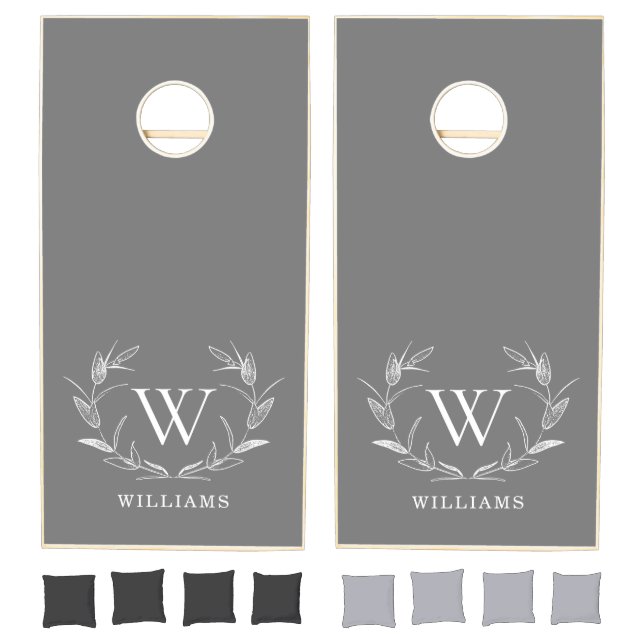 Rustic Modern Minimalist Black Monogram Family Cornhole Set (Set)
