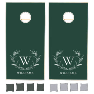 Rustic Modern Minimalist Green Monogram Family Cornhole Set