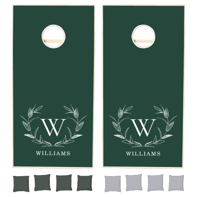 Rustic Modern Minimalist Green Monogram Family Cornhole Set (Set)