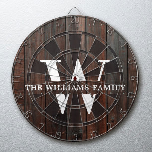 Rustic Modern Monogram Family Name Vintage Wood Dart Board