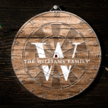 Rustic Modern Monogram Family Name Vintage Wood Dart Board<br><div class="desc">This modern, rustic dart board features your family monogram and name over a printed medium brown wood backdrop in a retro vintage typography design. Customize with your family name and initial and make this your own unique keepsake for the farmhouse style lake house, family cottage, or country cabin - or...</div>