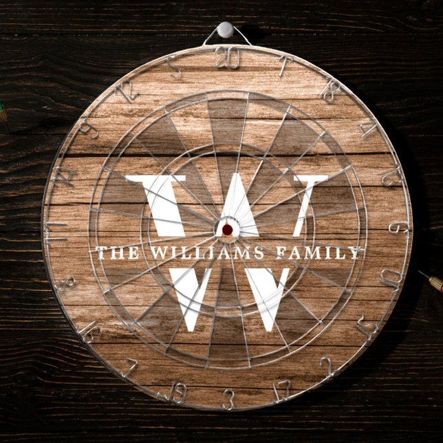 Rustic Modern Monogram Family Name Vintage Wood Dart Board (Creator Uploaded)