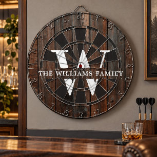 Rustic Modern Monogram Family Name Vintage Wood Dart Board
