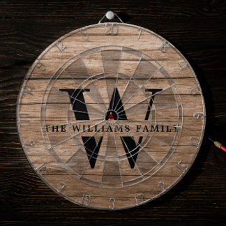 Rustic Modern Monogram Family Name Vintage Wood Dart Board