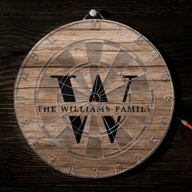 Rustic Modern Monogram Family Name Vintage Wood Dart Board (Creator Uploaded)