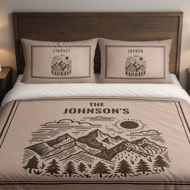 Rustic Modern Mountain Custom Pillow Case (Custom set of 2 Pillow shams with rustic mountains pair great with duvet cover sold separately )