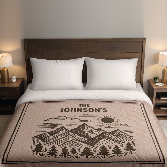 Rustic Modern Mountains Custom Duvet Cover (Modern Rustic Mountains Custom Family Name Duvet Cover)