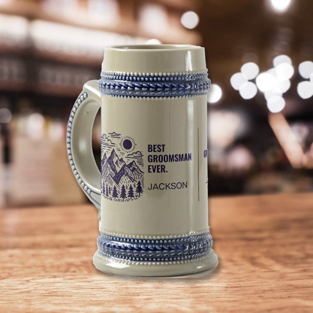 Rustic Modern Mountains Custom Groomsman Beer Stein (Best Groomsman Ever Custom Stein )