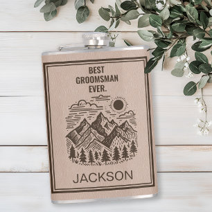 Rustic Modern Mountains Custom Groomsman Flask